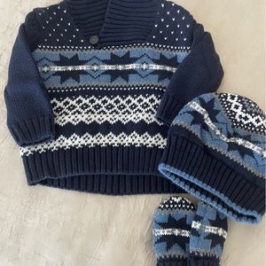 Janie and Jack sweater with matching winter hat and mittens